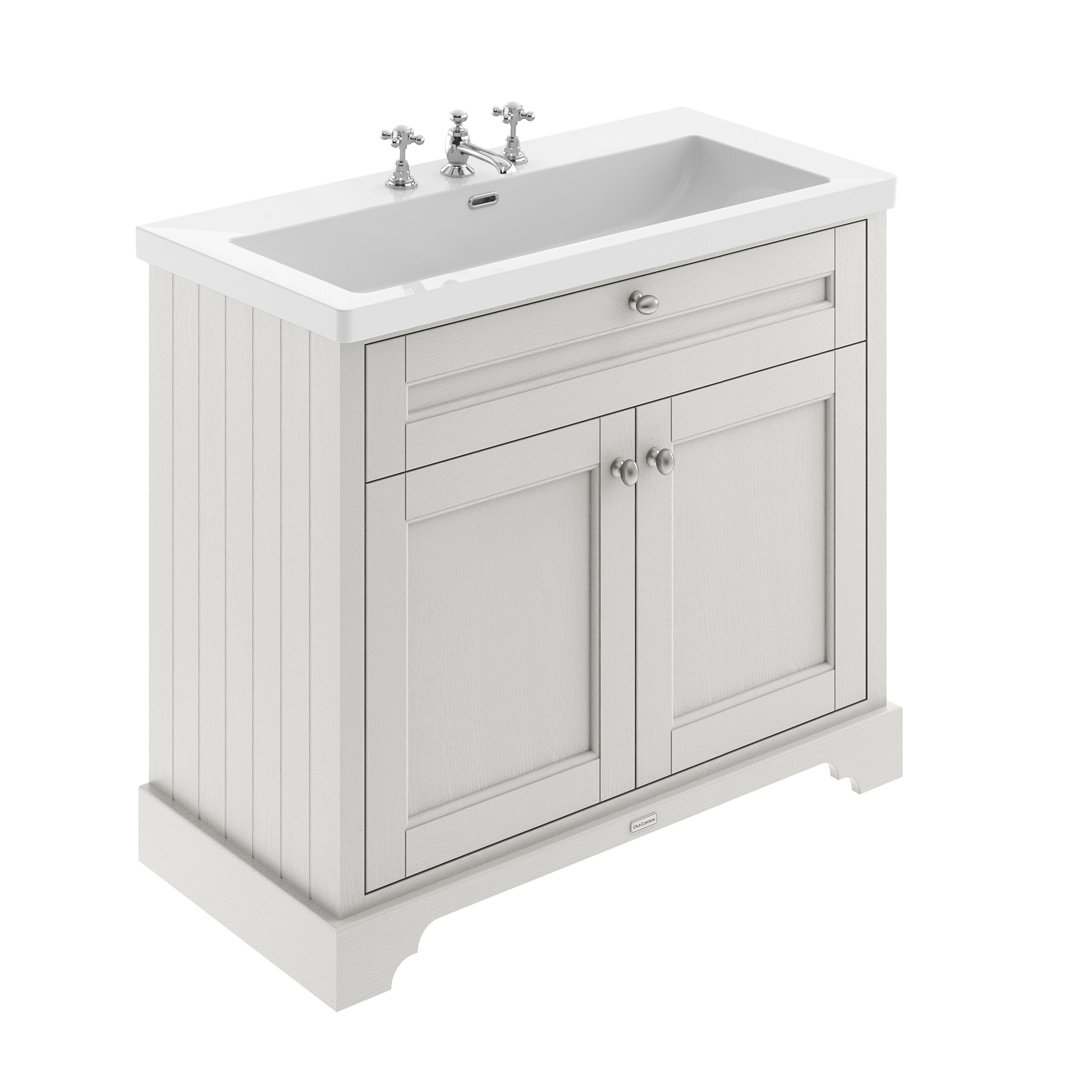 Old London Timeless Sand Woodgrain 2 Door Vanity Unit And Minimalist 3 Tap Hole Fireclay Basin | | Mdf | 1000Mm - Image 3