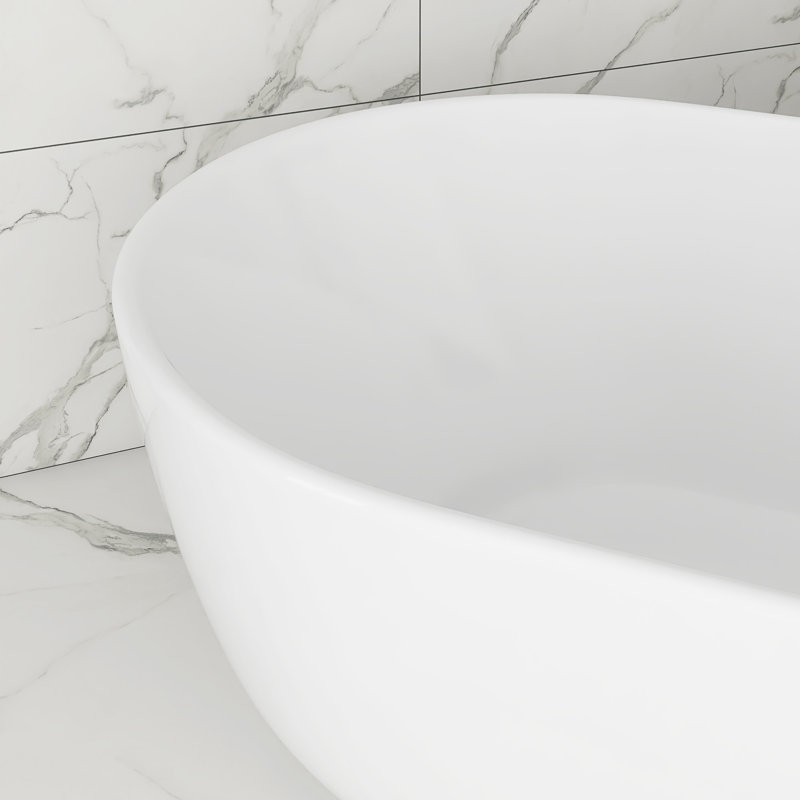 Baignoire de trempage autoportante en acrylique blanc brillant de 67 pouces