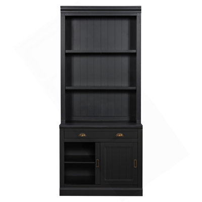 83.4"Tall Bookshelf With With 3 Pieces LED Lighting, Modern Bookcase With Sliding Doors And Open Shelves,Storage Bookshelf For Living Room,Home Office,Black