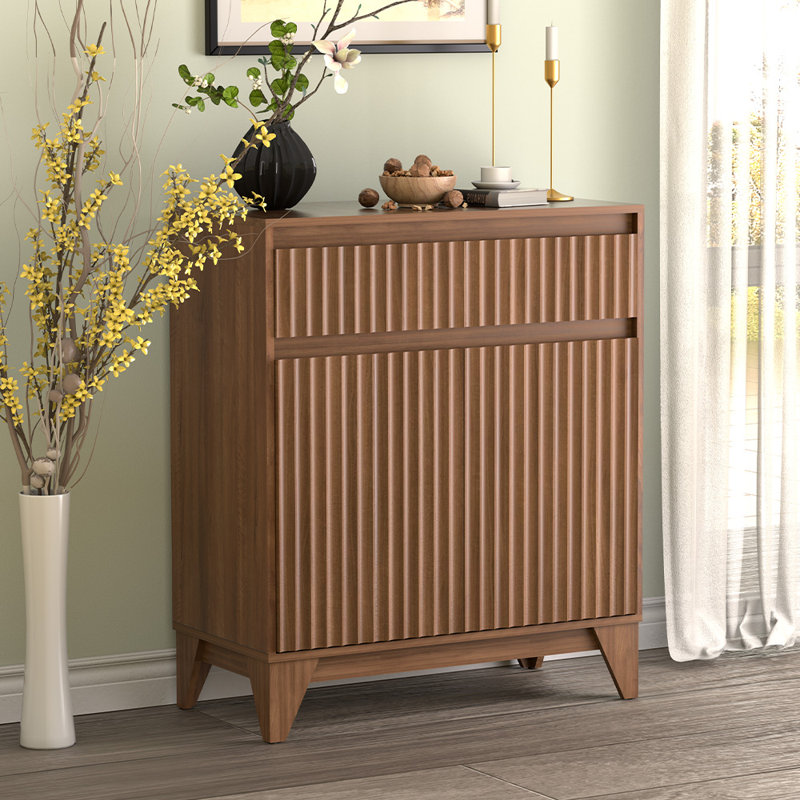 Armoire d'appoint en bois 38,2 "à 2 portes avec panneaux ondulés, Brun