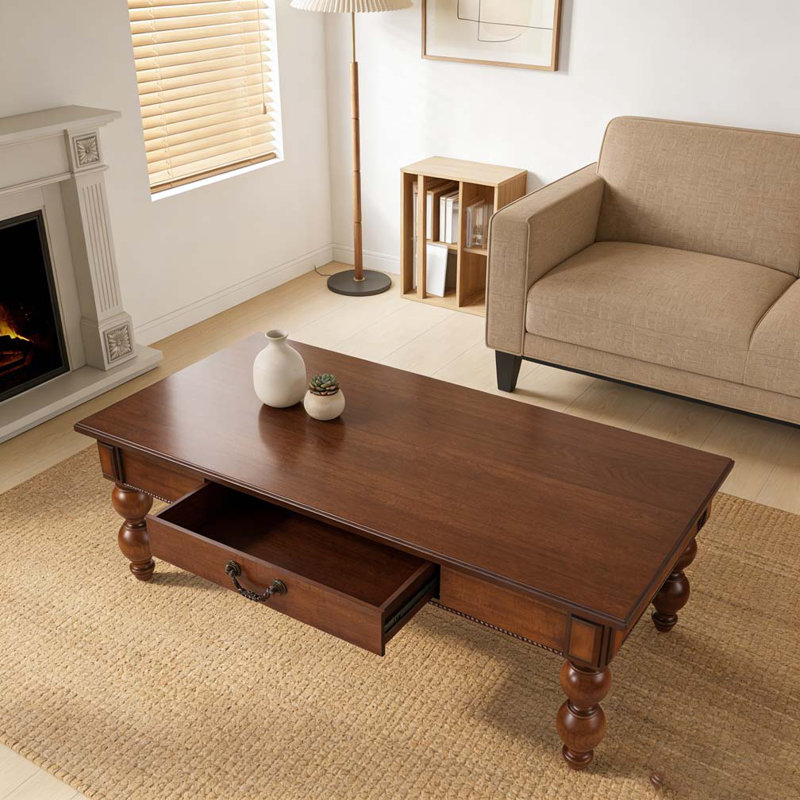 Wooden Coffee Table with Storage Drawer, Walnut