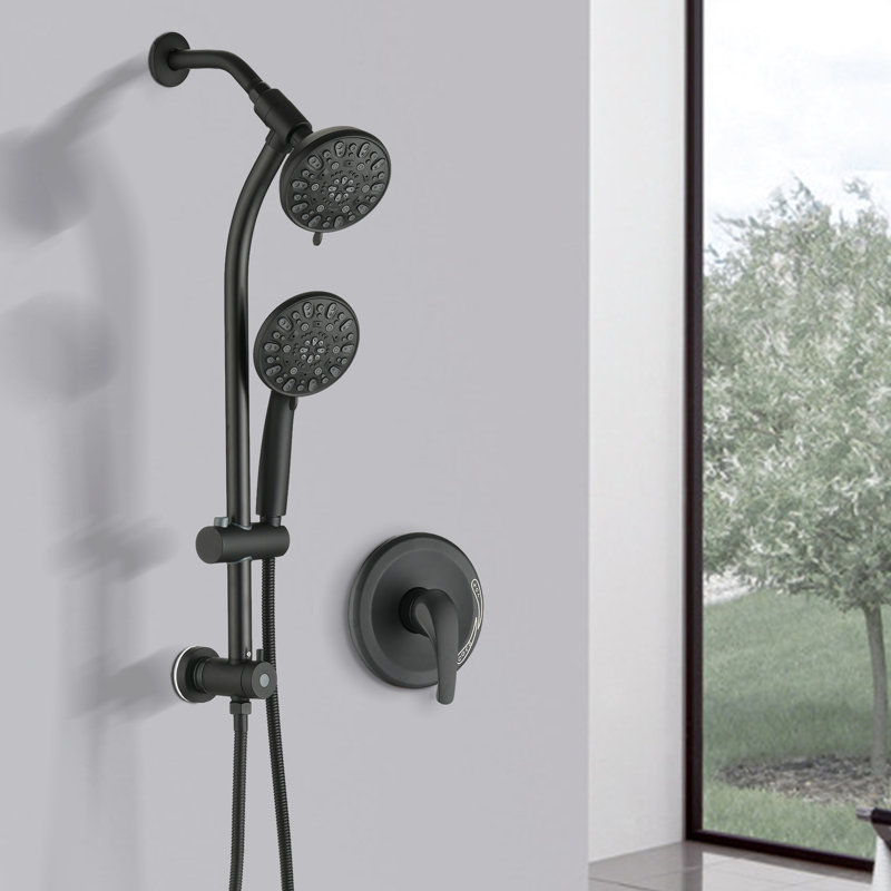 Douche à 7 réglages avec perceuse - tige en acier inoxydable et barre coulissante double noire matte à 2 têtes 7 modes