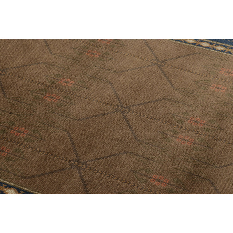 Vintage Swedish "Flossa" Rug, Tobacco Brown & Navy Botanical Border - Rug & Kilim