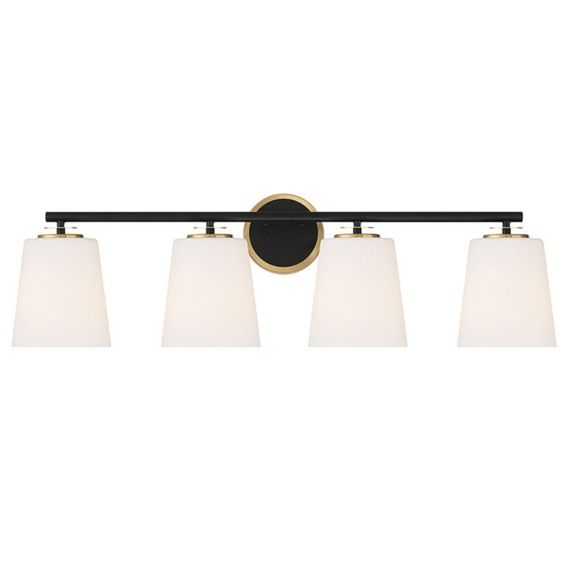 Luminaire pour meuble-lavabo de salle de bain 4 lumières Meridian en noir mat et laiton naturel