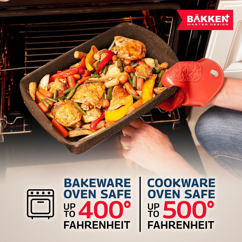 Ensemble de batterie de cuisine et ustensiles de cuisson 38 pièces en granit Bakken Master - casseroles et poêles antiadhésives, poignées amovibles, couvercles en verre, bols et plateaux