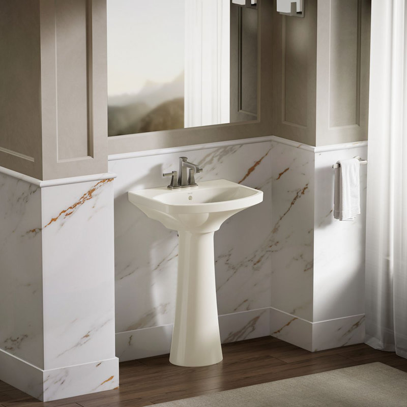 Cimarron® Vitreous China 23" Pedestal Bathroom Sink with Overflow, Biscuit, 4" Centerset