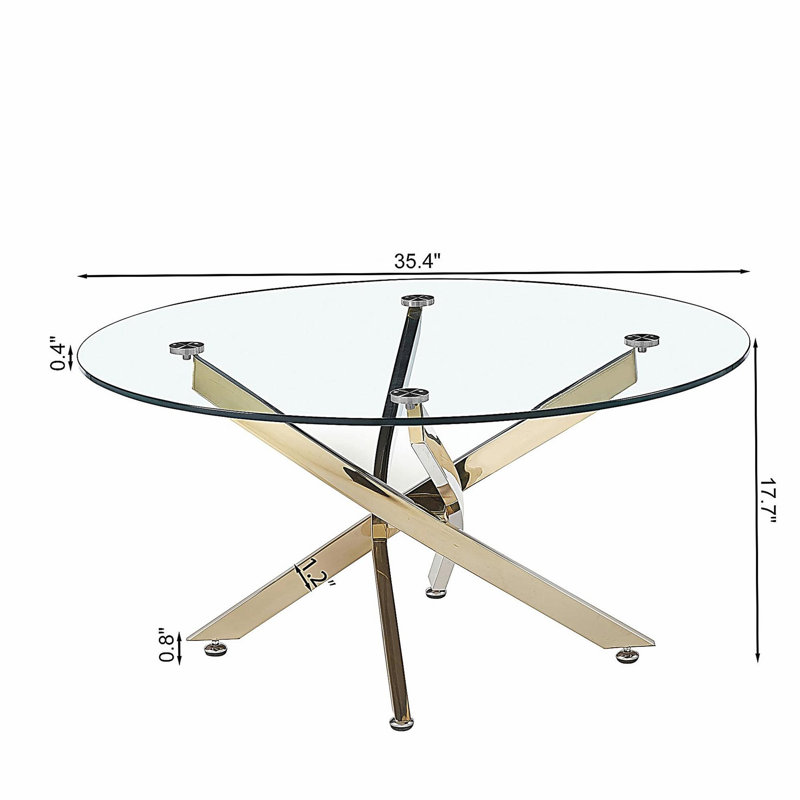 Table basse ronde moderne en verre trempé avec pieds chromés