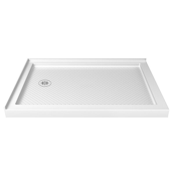 ELEGANT 60'' L x 32'' W x 4'' H Shower Base with 304 Right Trench Stainless  Steel Drain Solid Surface Shower Pan White Including Drain Cover