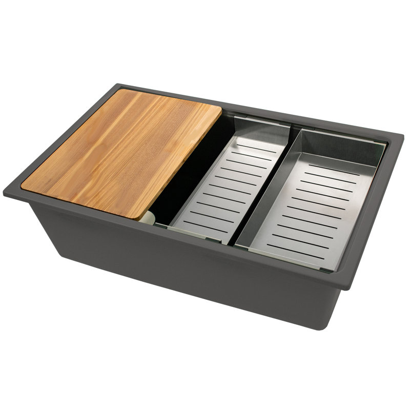 Nantucket Sinks 30 Inch  Dualmount Granite Composite Prep-Station with Side Set Drain, Titanium