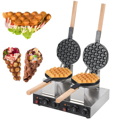 Electric Non-Stick Bubble Waffle Maker, 2800W Double-Sided Heating Rotatable Baker, Stainless Steel Housing with Temperature & Timer Control for Home or Commercial Use