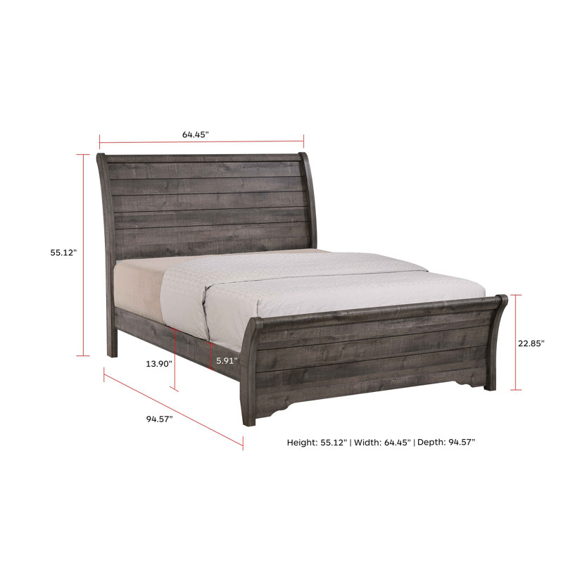 Tête de lit courbée inclinée de style contemporain avec lignes horizontales doucement inclinées, gris, Grand