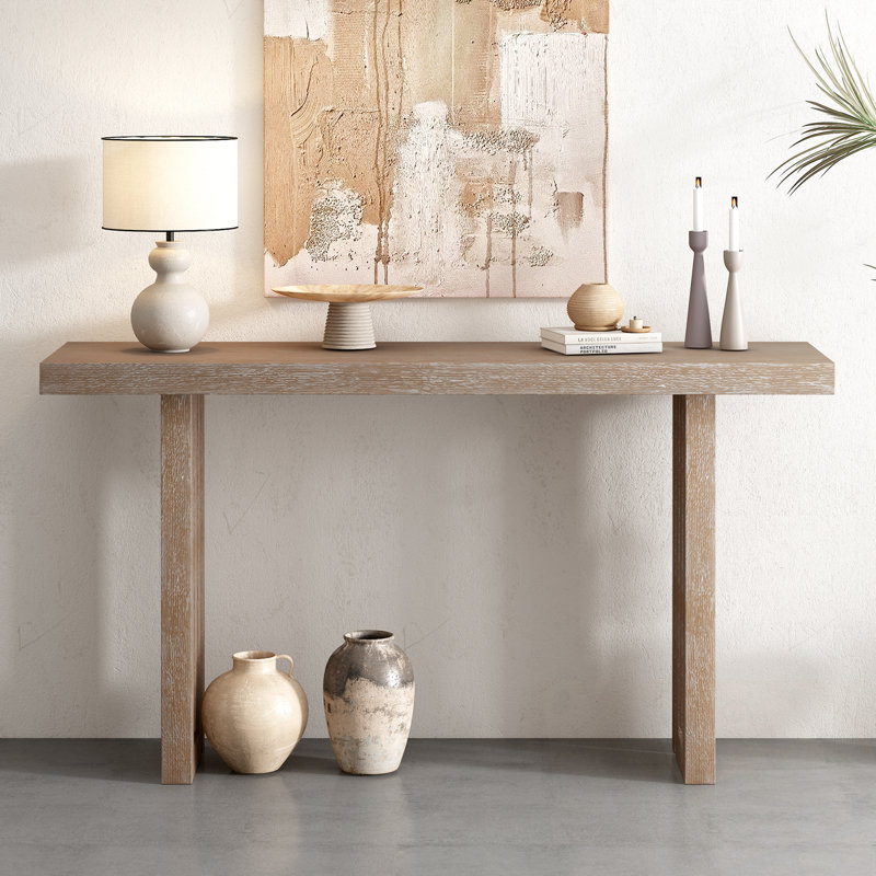 Console en bois avec des pieds de traîneau robustes, Naturel