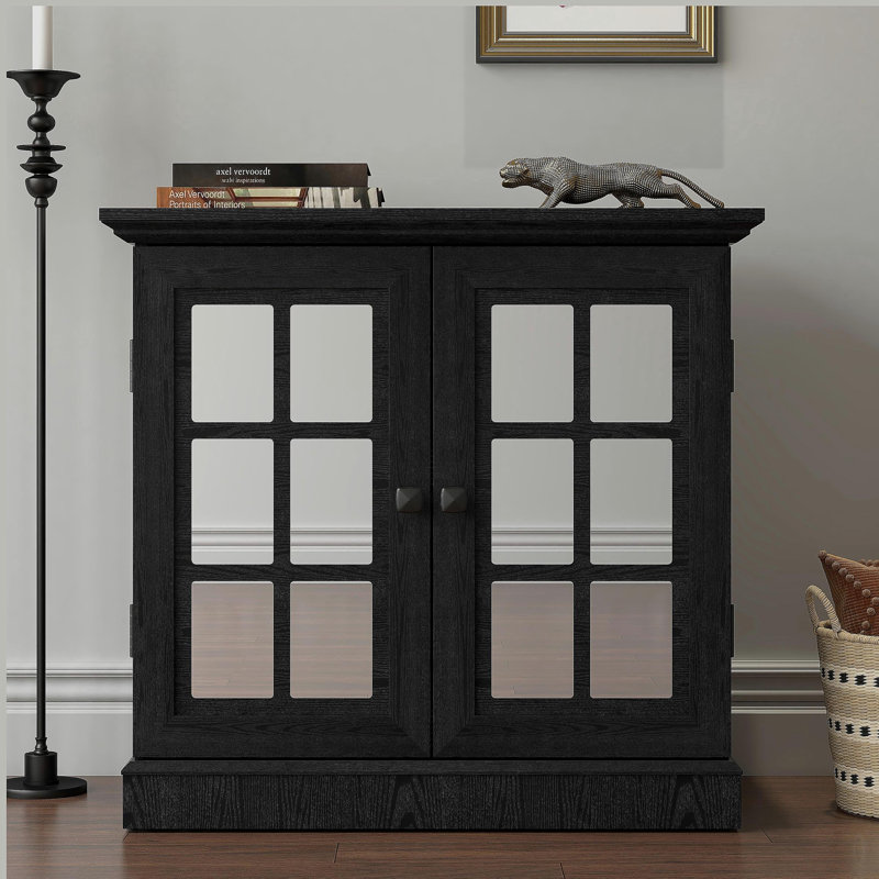 Storage Cabinet With Mirrored Doorsand Adjustable Shelf, Black