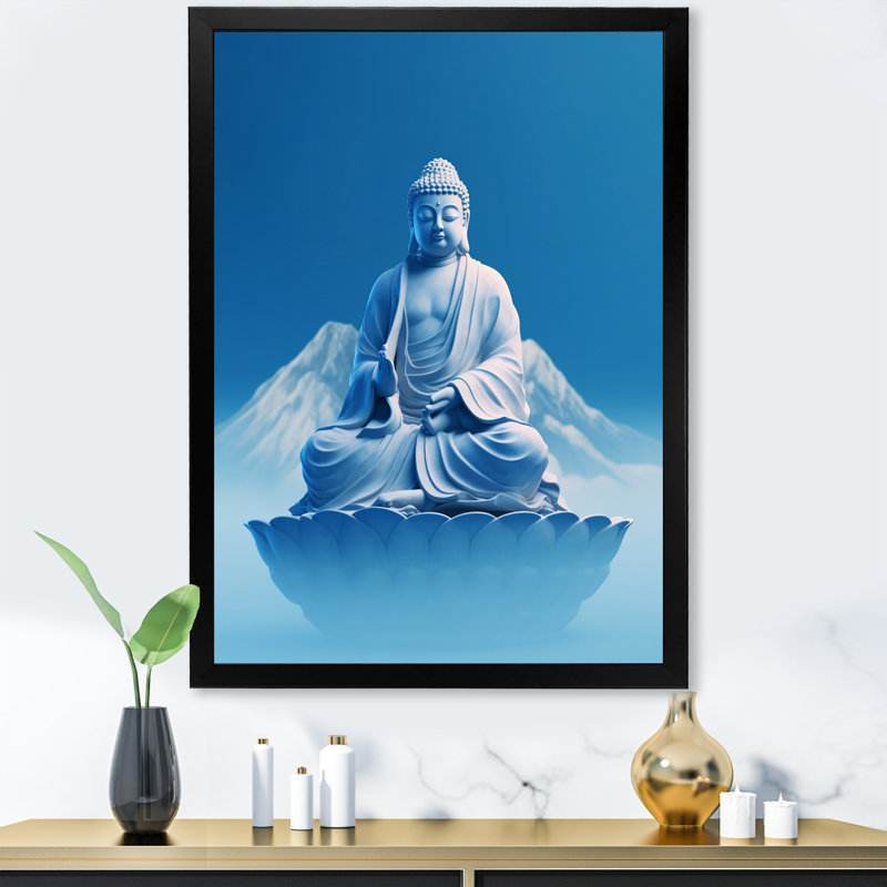"Blue Meditation Bouddha Méditation I", reproduction sur toile, H 44 po x l 34 po, Black Picture Framed