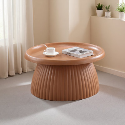 Table basse ronde légère en terre cuite et oxyde de magnésium à base cannelée 27,56 po