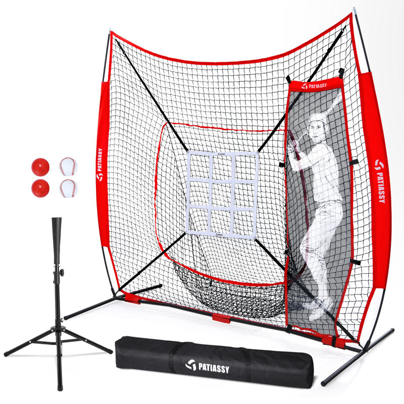 Baseball Softball Hitting Pitching Batting Practice Net With Batting, Red