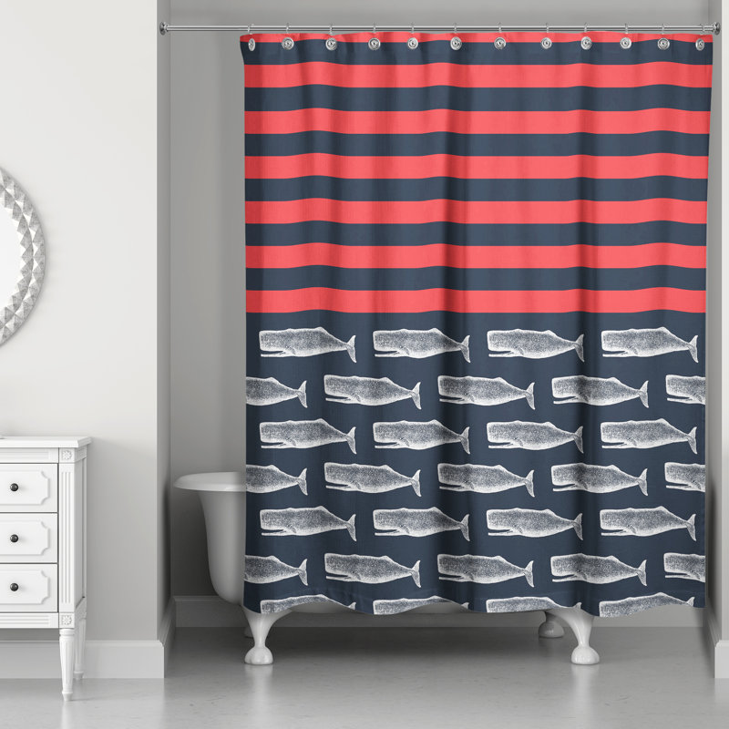 Rideau de douche simple Liliana Whales and Stripes