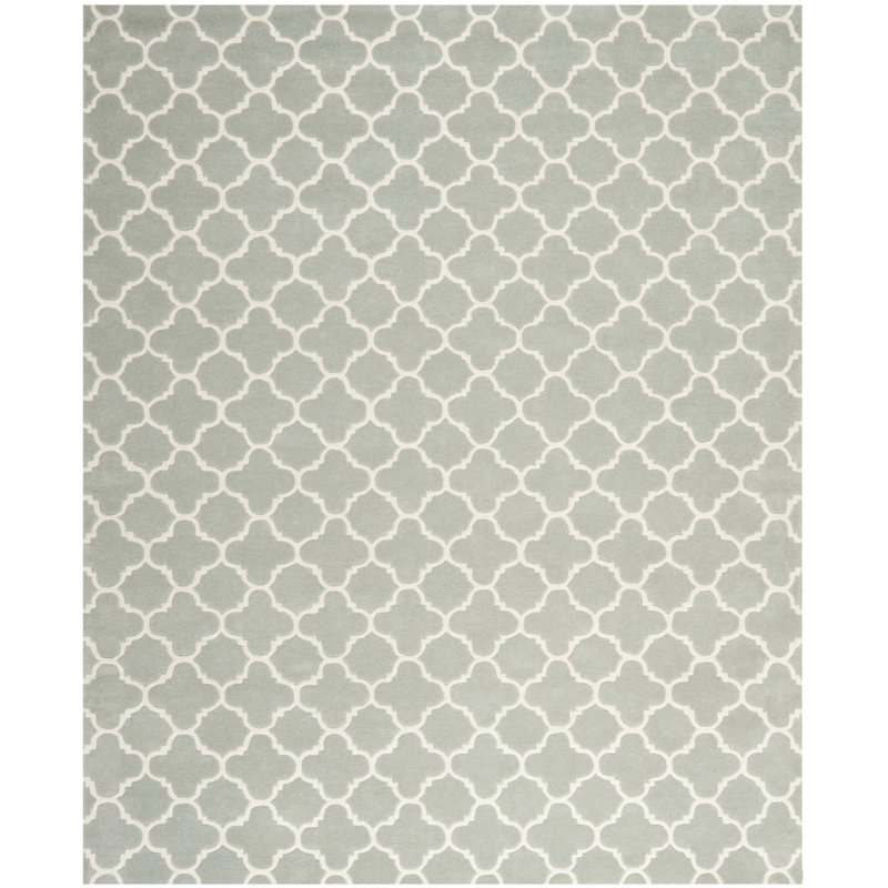 Tapis gris / ivoire en laine touffeté à la main à motif géométrique Carolene, Rectangle de 10 pi x 14 pi