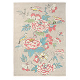 Hand Tufted Area Rug in Coral/Blue/Gray