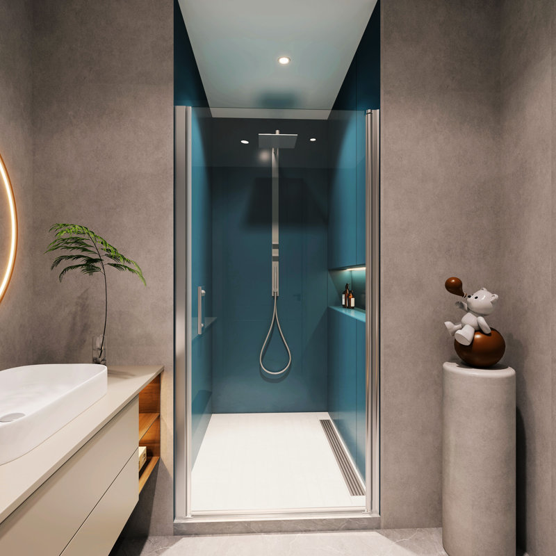Porte de douche pivotante en verre trempé 1/4 "1/4 - ajustement 1 3/8", poli, poignée en acier inoxydable # 304, canal mural, installation facile, système lisse, fuite, couverture 28-29 avec réglable,