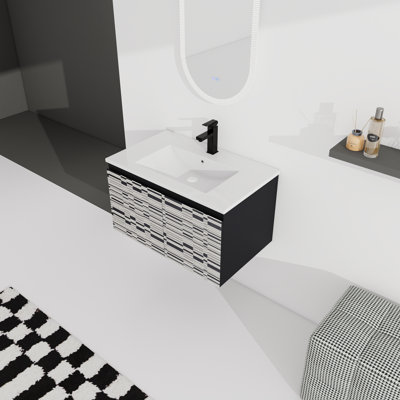 Élégant meuble-lavabo mural flottant de 30 po avec lavabo en céramique et porte d'armoire à fermeture en douceur inclus
