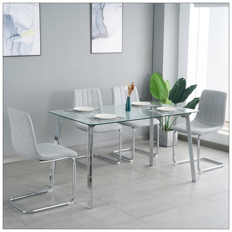 Ensemble de 4 chaises de salle à manger moderne et simple de luxe gris clair et gris clair (argent)