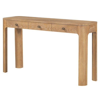 Rustic Console Table With Curved Corners For Safety, Entryway Table With 3 Concealed Drawers, Sturdy Sofa Table With Thick Legs For Hallway & Living Room (Natural)