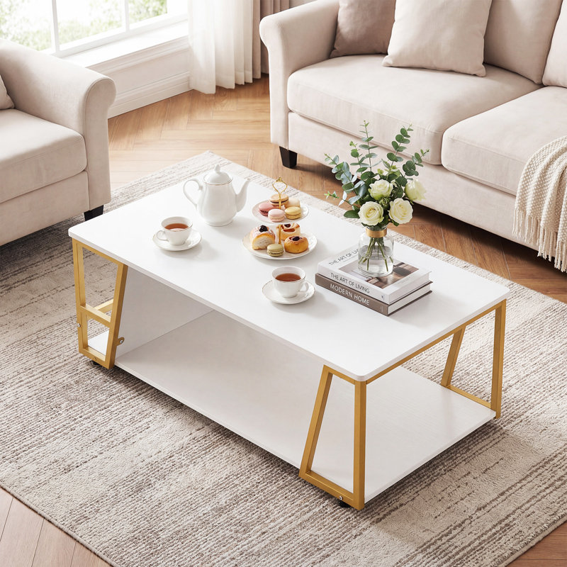 Coffee Table with Storage, Gold, White