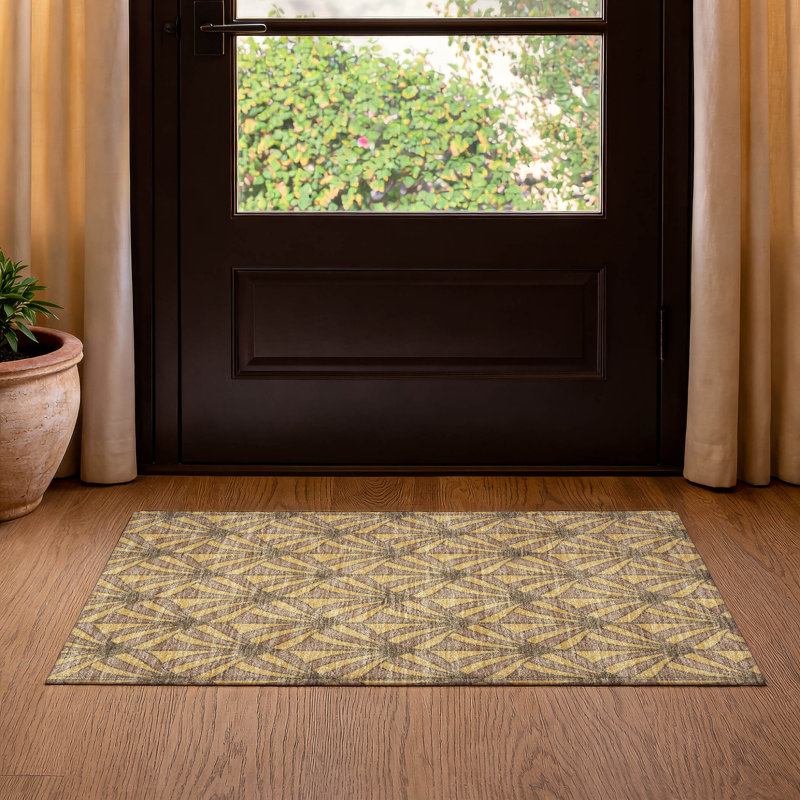Premium Machine Washable Mayfield AMF2426 Striped Rug, Gold, 2'6" x 3'10"
