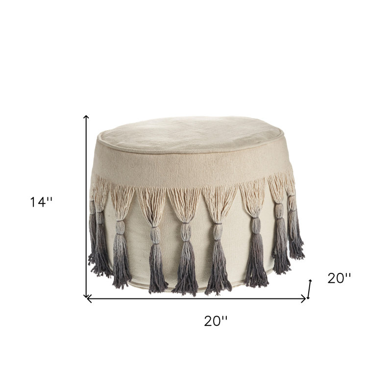 Potvin Fringed Cotton Upholstered Ottoman Pouf