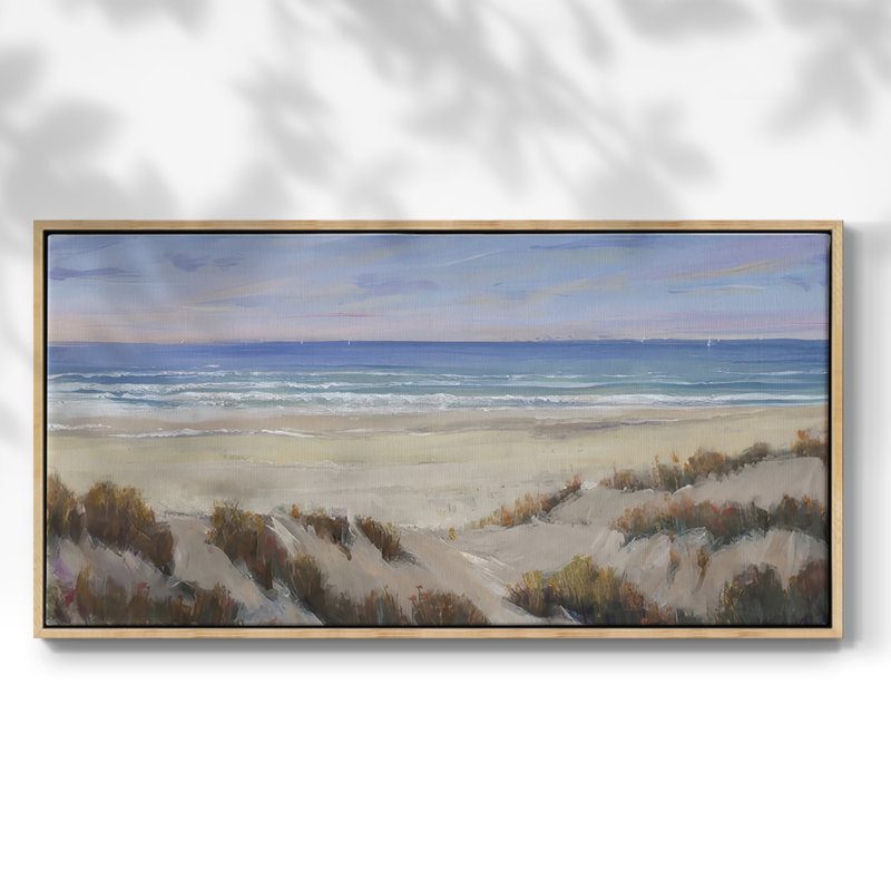 Derrière les dunes II - Toile tendue avec châssis encadré - Prêt à être accroché, H 25 po x l 49 po, Naturel