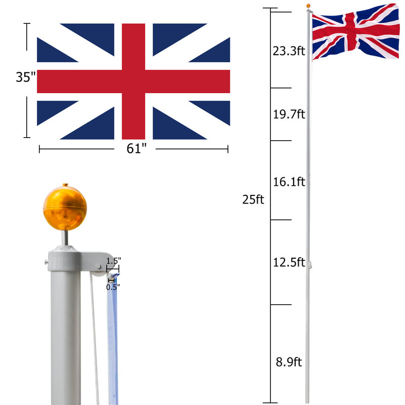 In-Ground Flag and Flagpole Set, 710cm H x 5cm W x 5cm D