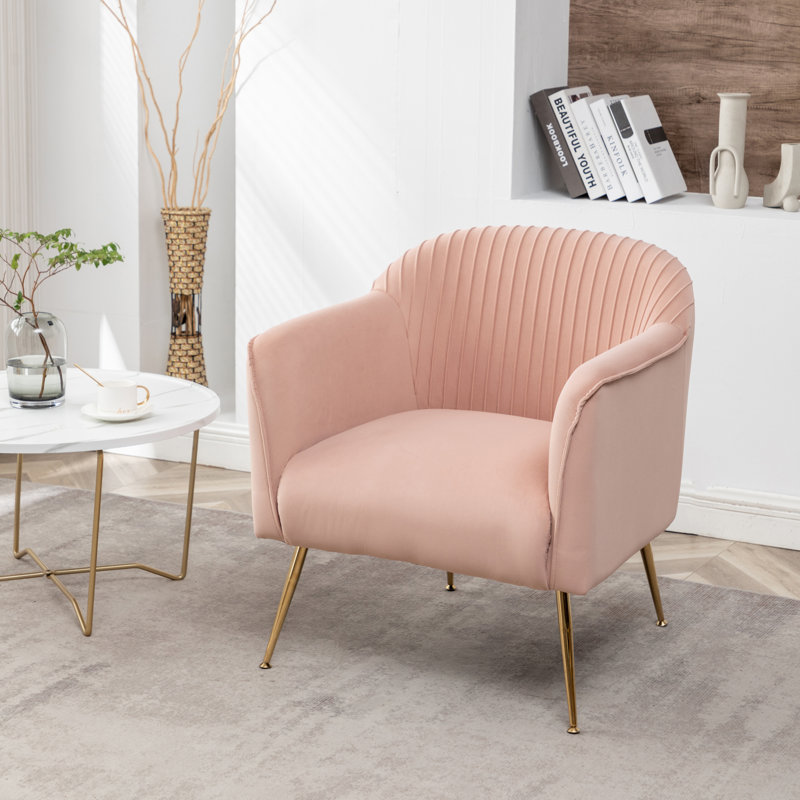 Raziye Velvet Barrel Chair, Rose