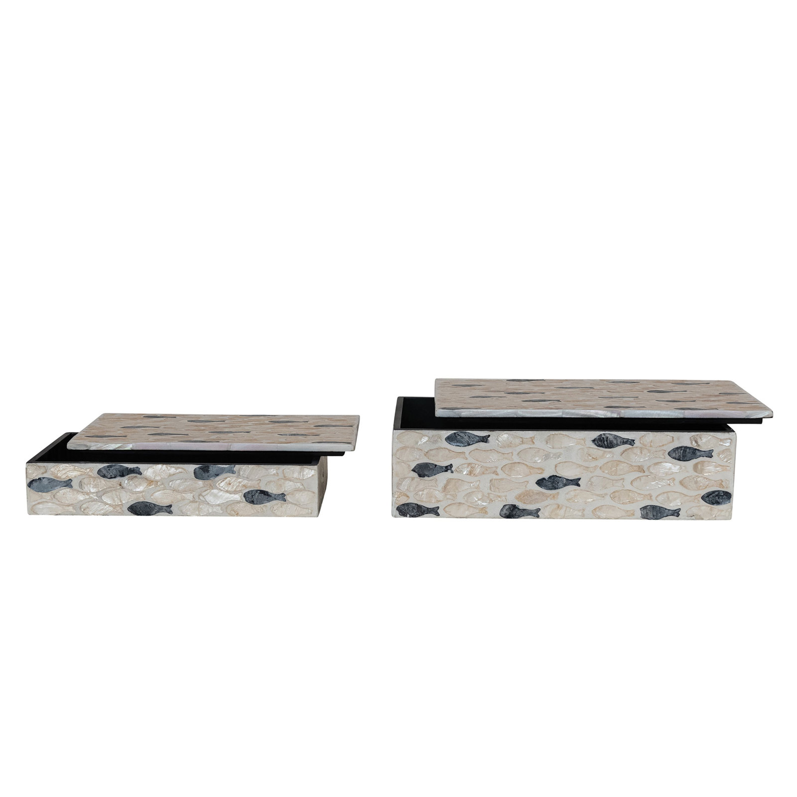 Wood and Capiz Fish Inlaid Box Set