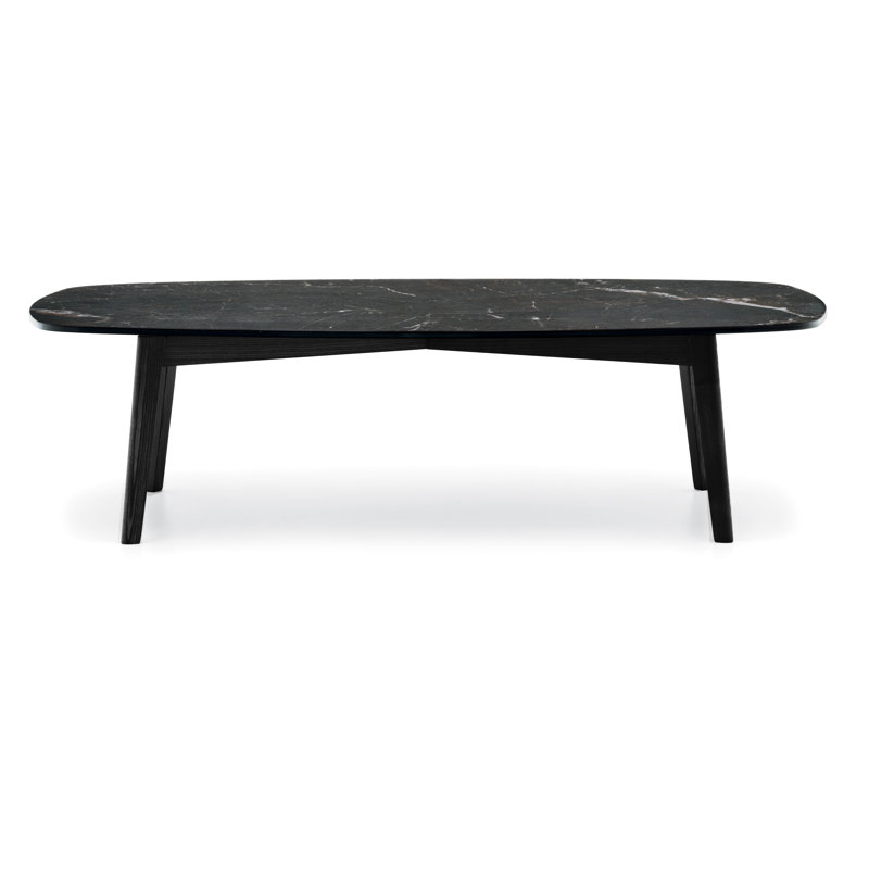 Abrey Elliptical Coffee Table With Wooden Base, Black