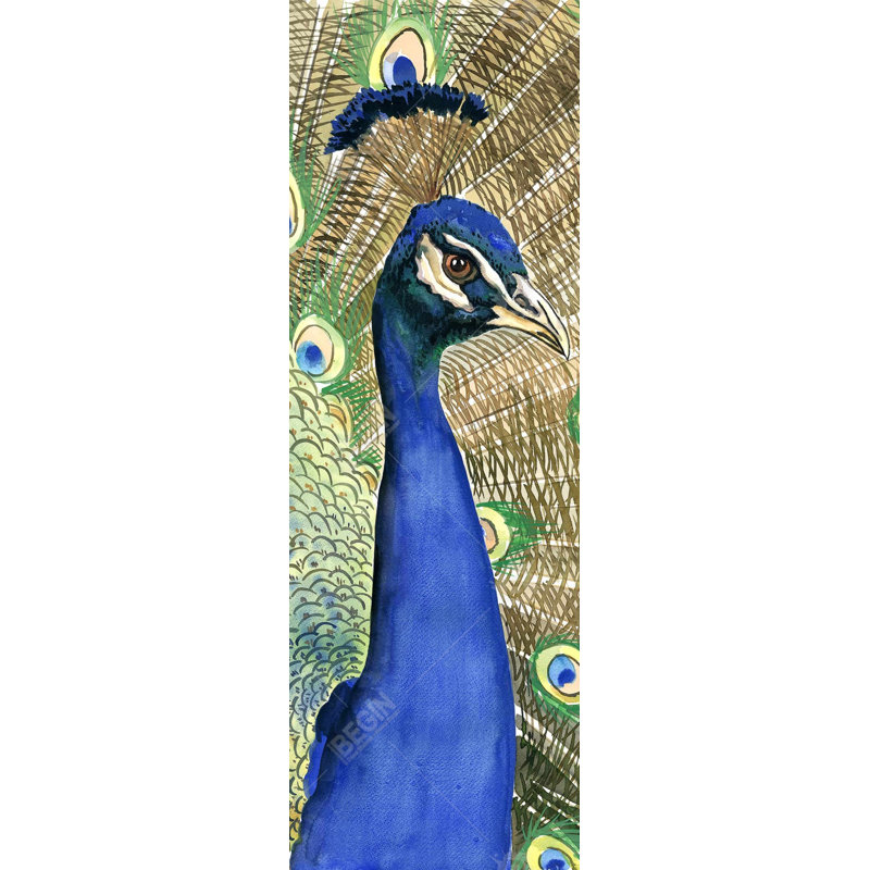 Paon, toile encadrée - Art animalier exotique, H 61,25 po x l 21,25 po