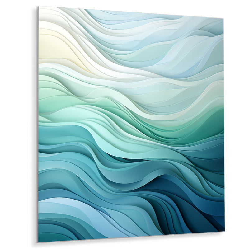 Gree And White Sway Wave Serenity III - Geometric Metal Wall Art, 40" H x 30" W x 1.5" D