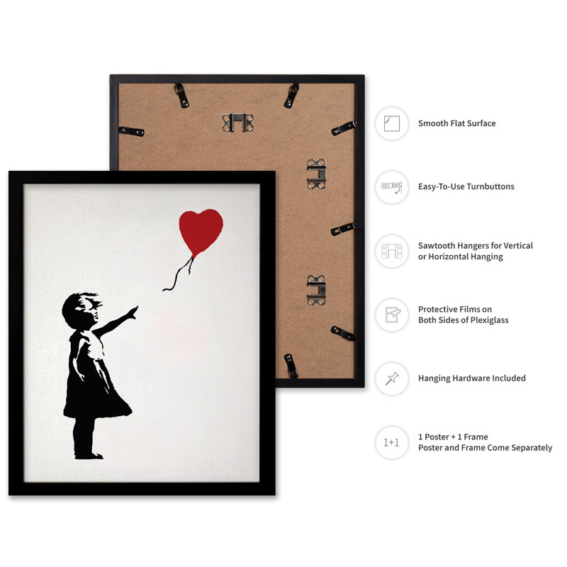 Fille ballon, Cadre noir, Affiche, H 12 po x l 16 po