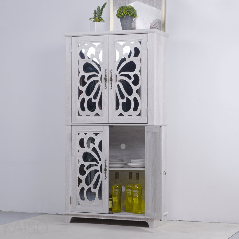 Armoire de rangement à 4 portes en miroir avec portes réglables H 67,4 po gris clair, Gris clair