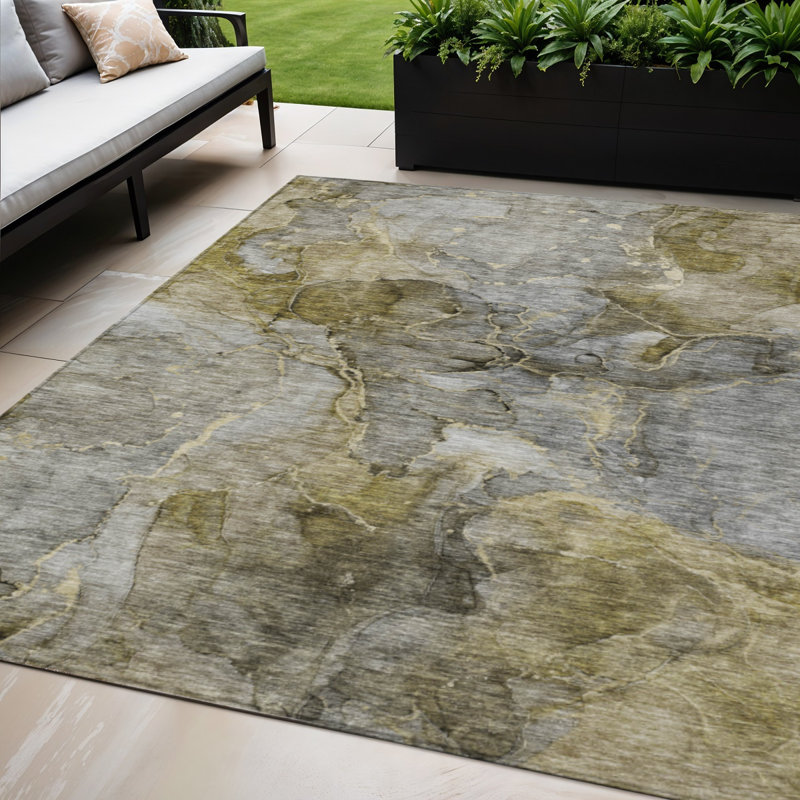 Tapis intérieur lavable abstrait taupe brun et gris 5 pi x 8 pi
