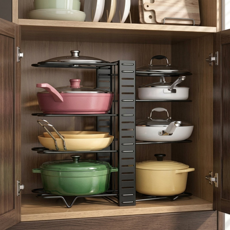 Adjustable Pan Organiser Pot Saucepan Kitchen Storage Rack Holder Sturdy Shelf