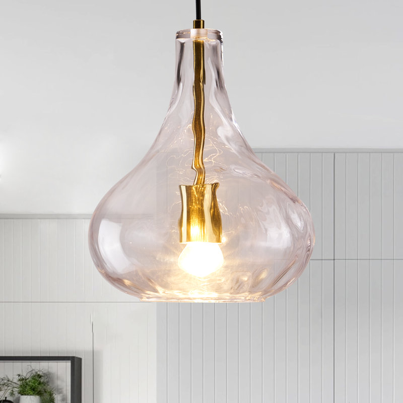Luminaire suspendu en verre martelé doré clair Farmhouse Style