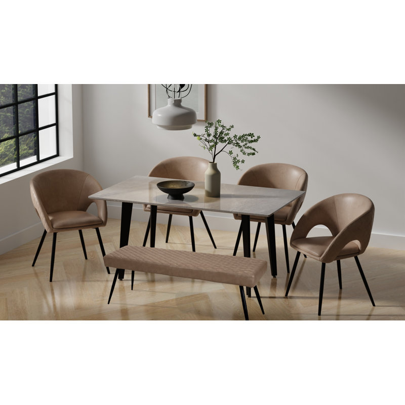 Banc rembourré en similicuir Lavren, Beige