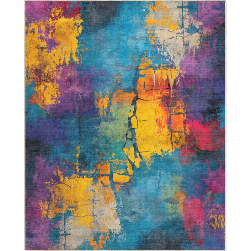 Tapis abstrait multicolore abstrait Abstract Energie, Rectangle 7 pi 7 po x 9 pi 10 po 