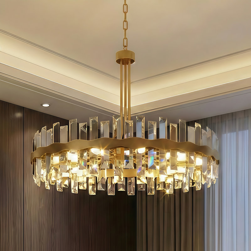 Jackeline 31.1" W 8-Light Crystal Drum Chandelier, Copper