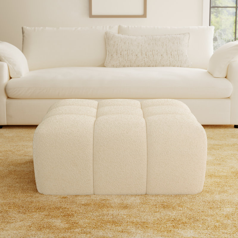 Haring Upholstered Ottoman, Cream Boucle