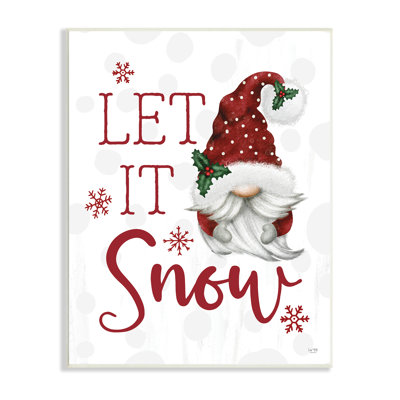 Let It Snow Winter Sentiment Red Snowflakes Gnome Black, estampe numérique encadrée, art texturé par Lux + Me Designs