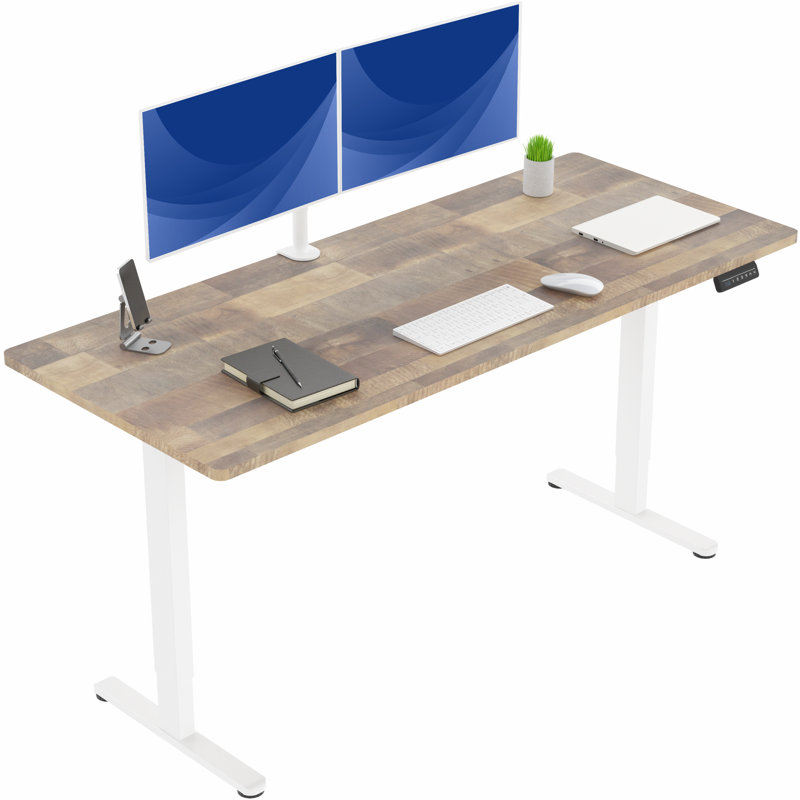 Vivo Dual Motor 71” X 30” Standing Desk, White, Reclaimed Wood