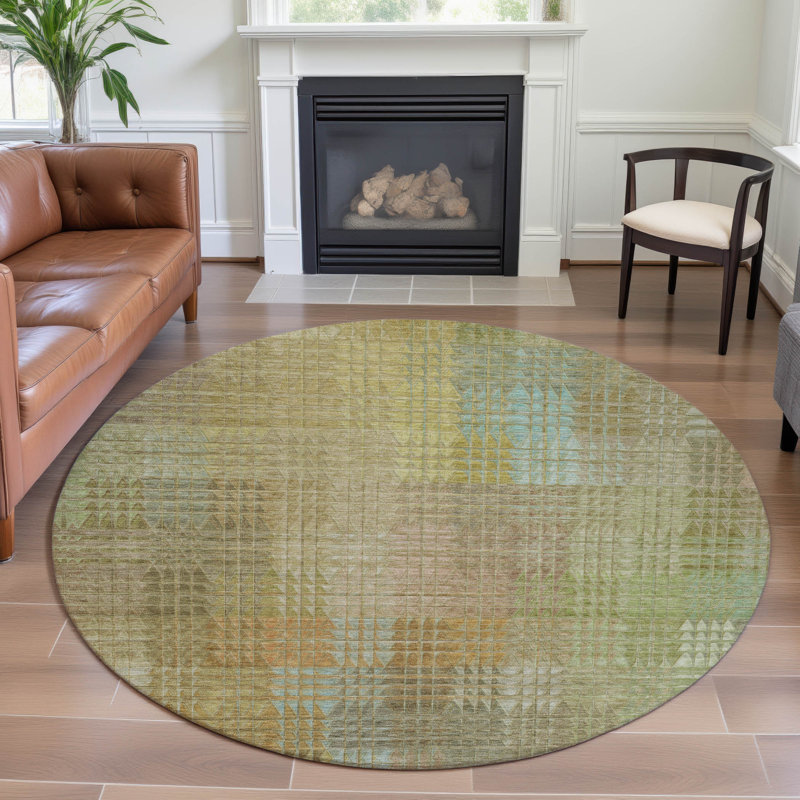 Premium Machine Washable Alijah AMF1277 Geometric Rug, Round 8'