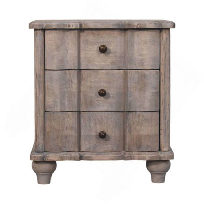Wood Beaumont Curved Nightstand,Grey,3-Drawers